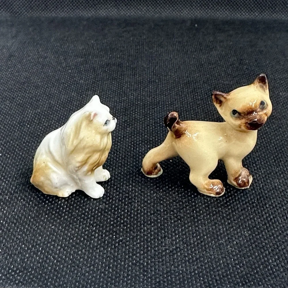 Lot 2 Bone China Ceramic Persian‎ Cat Siamese Hagan Renaker Figurine Miniature
